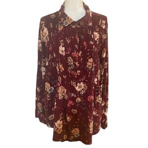 Torrid Size 1 Floral Long Sleeve Button up Peplum Blouse